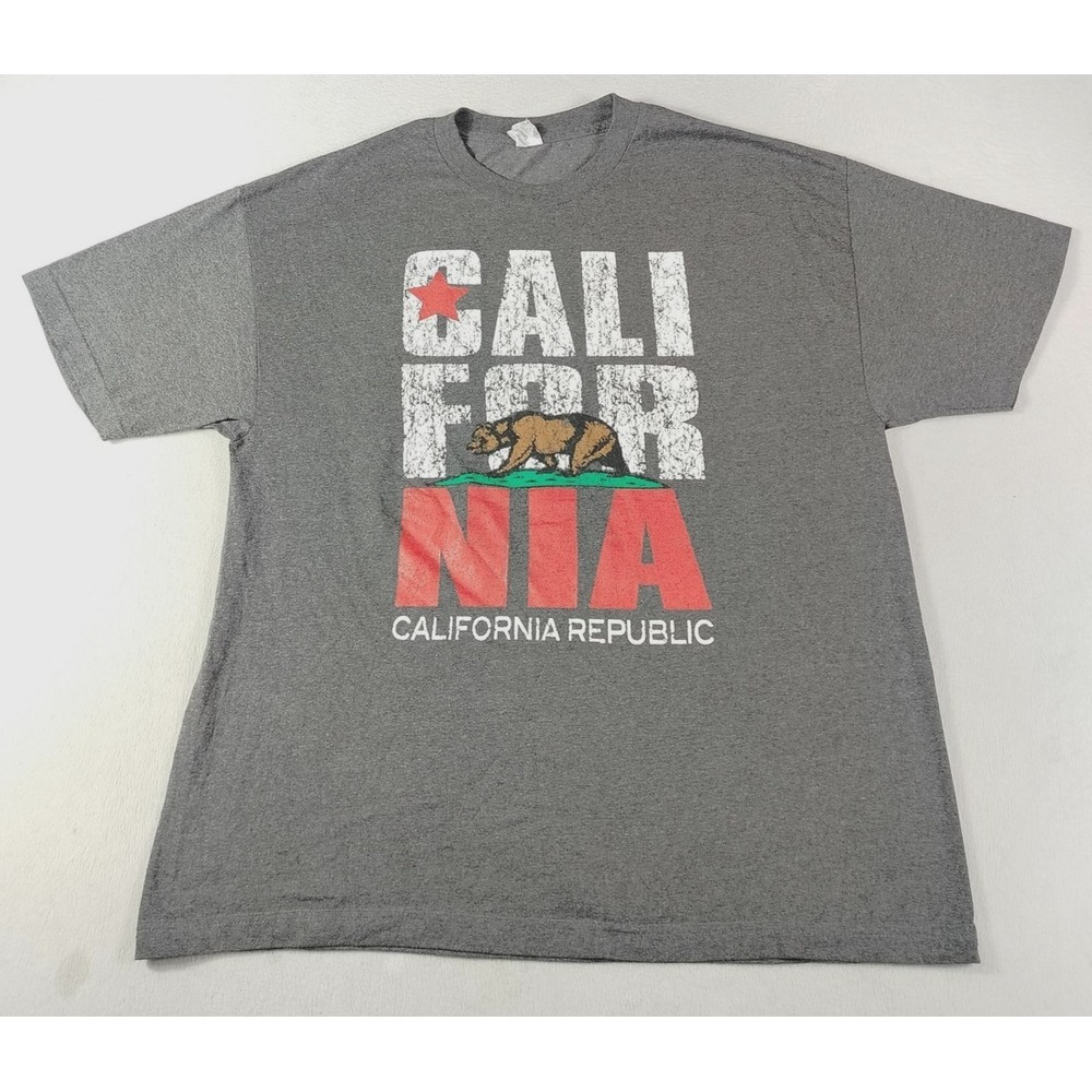 Alstyle Shirt Mens 2XL Gray California Republic Bear Graphic‎ Tee Cali Flag